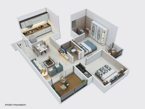 SKYLARK - PHASE 2 - 2 BHK Flats in Kiwale | Floor Plan 
